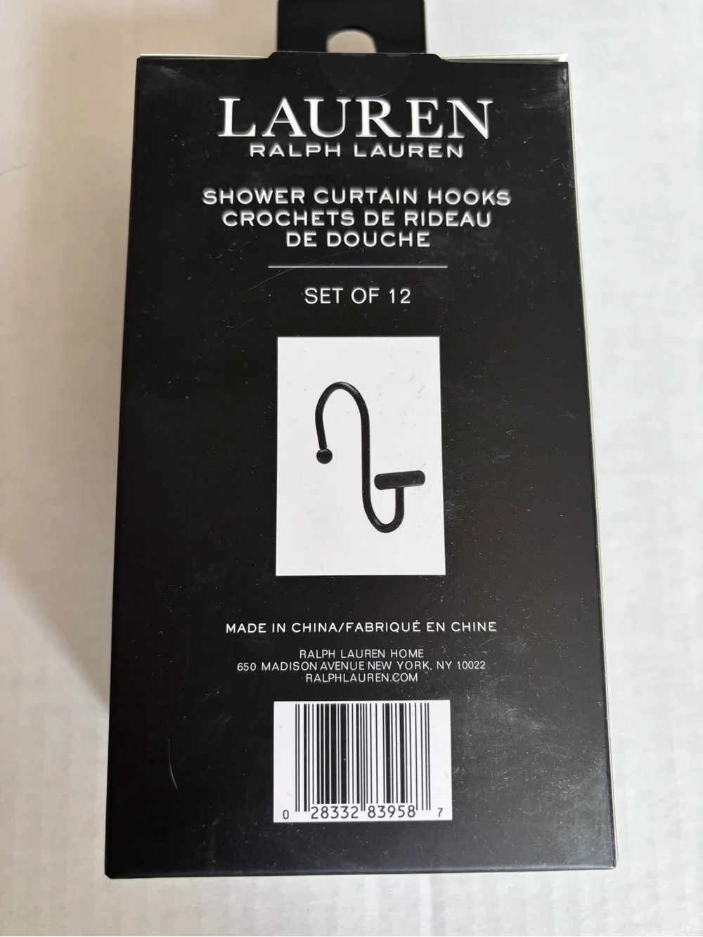Lauren Ralph Lauren T-Bar Shower Curtain Hooks Matte Black Set of 12 New NIB